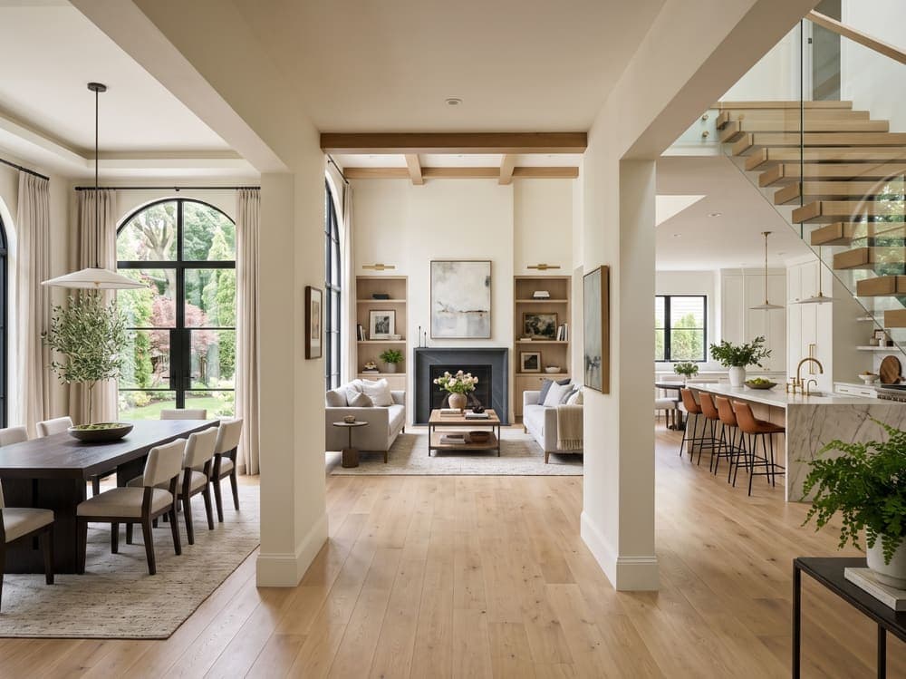 Open-plan living room in bright daylight
