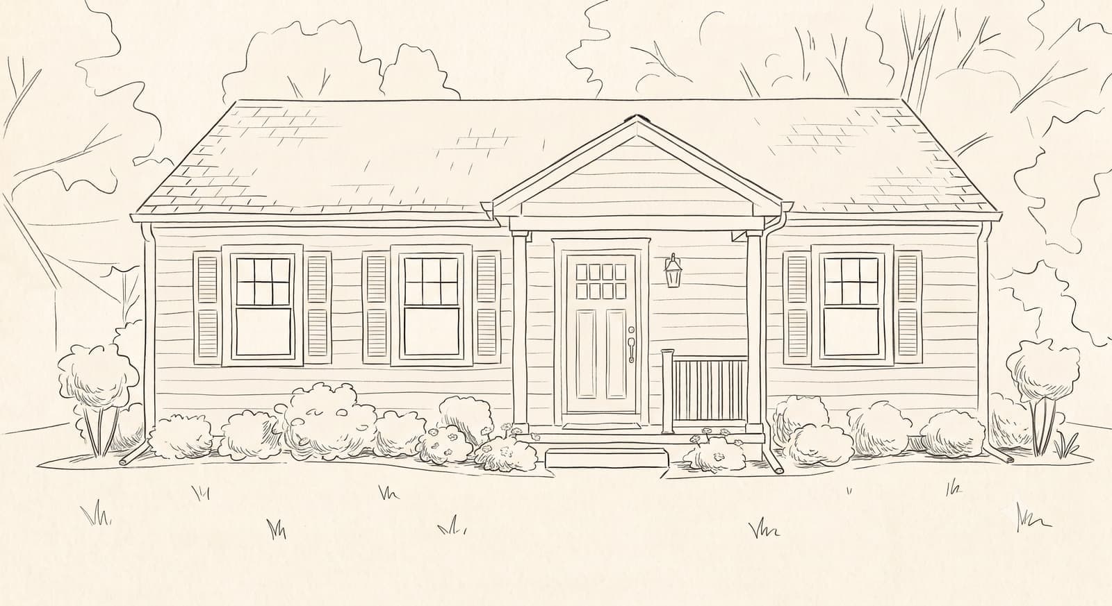 Hand-drawn sketch of a single-storey house with a front porch, used as the guide video cover