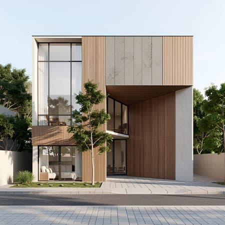 The same house in a contemporary style with warm timber cladding