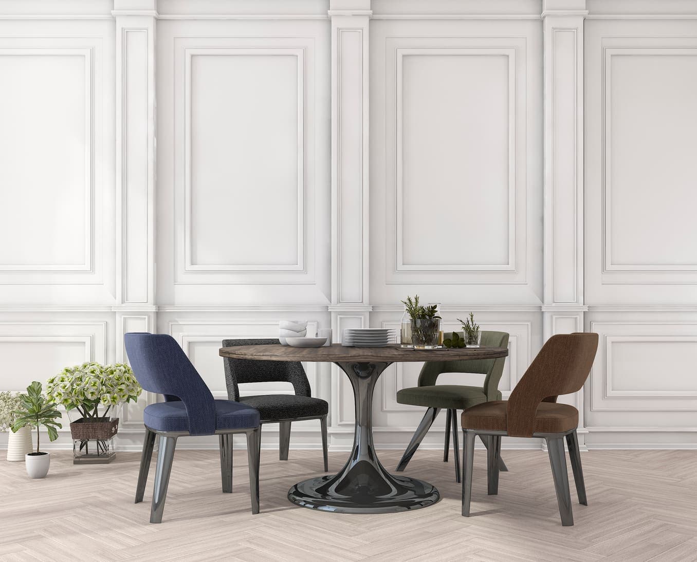 Original dining nook with white panelled walls