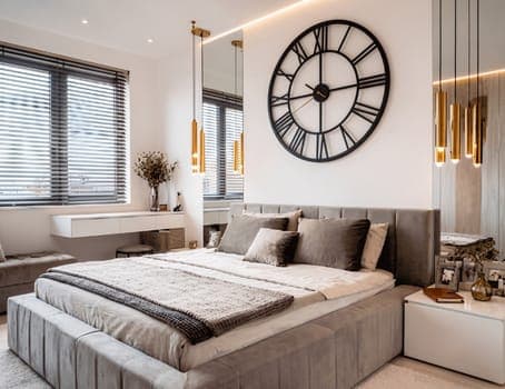Reference bedroom with a large wall clock