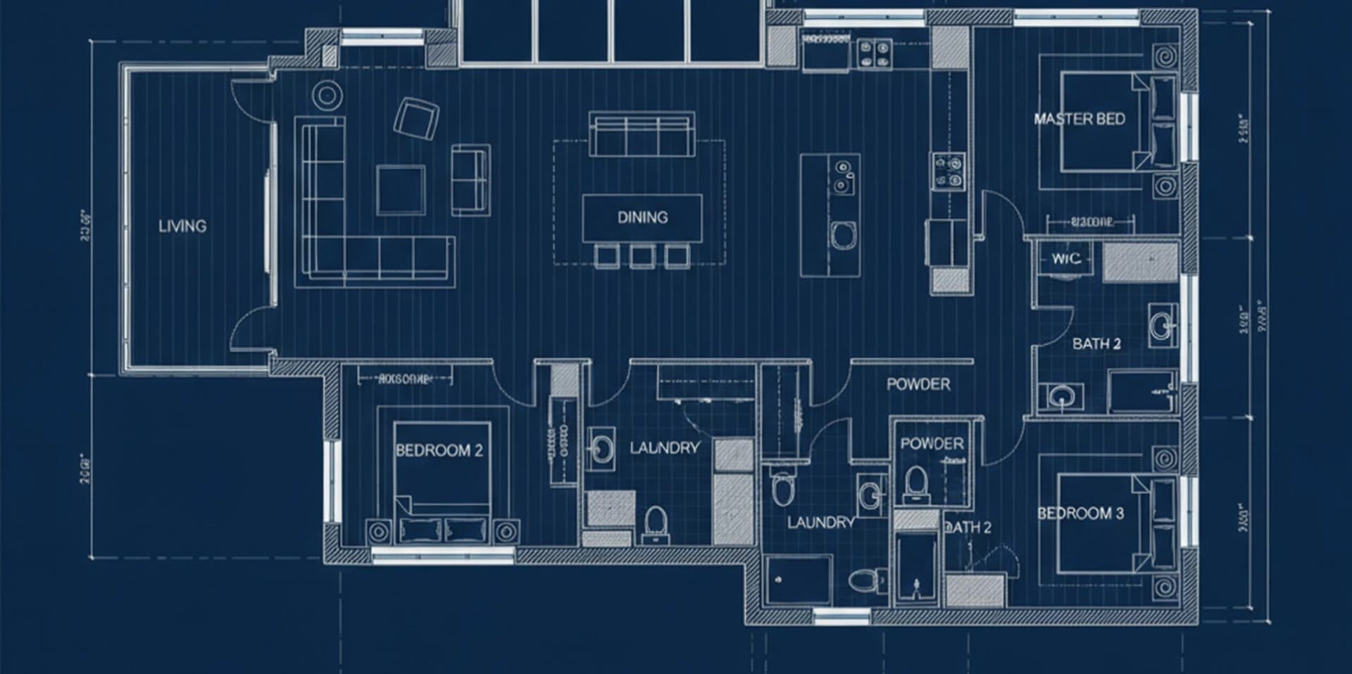 Blueprint CAD drawing of a house floor plan