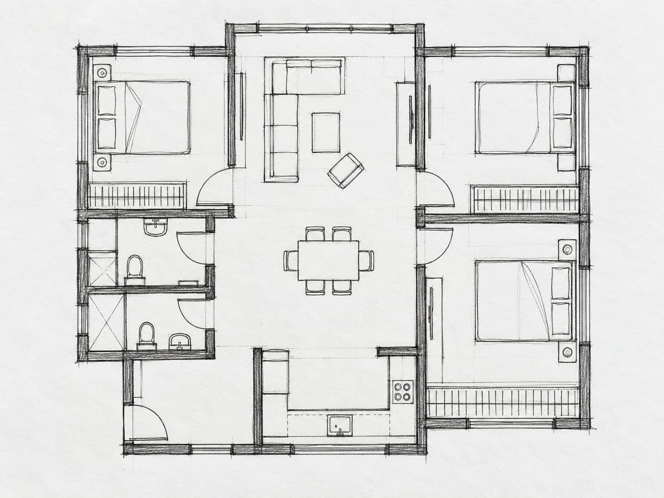 2D floor plan of a one-bedroom apartment