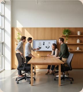 Team presenting designs in a meeting room