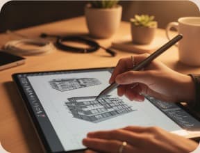 Architect sketching a building on a tablet