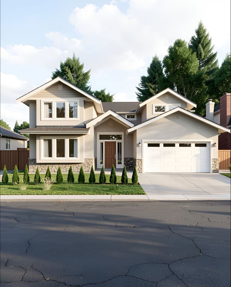 Quick render of a two-storey suburban house on an overcast day
