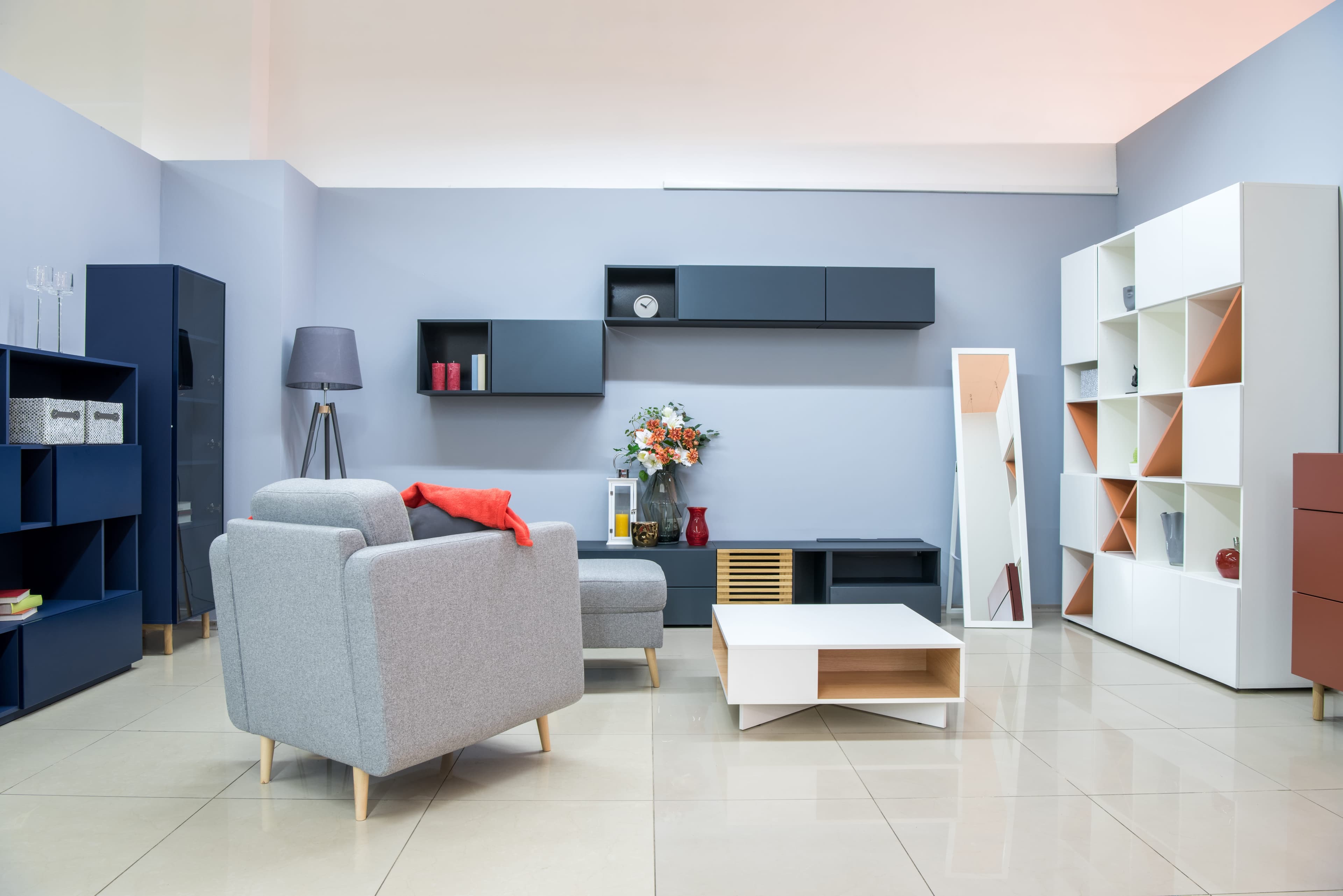 Photorealistic render of the same living room